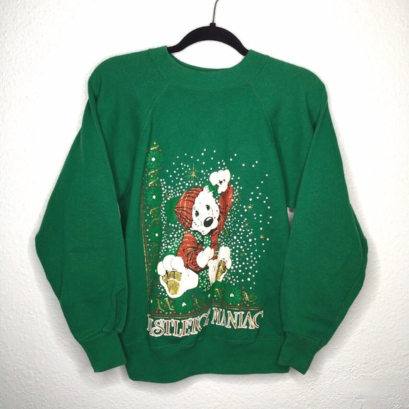 Vintage Sweaters - Vintage Xmas Mistletoe Maniac Puff Paint Sweater Vintage Sweaters - Vintage Xmas Mistletoe Maniac Puff Paint Sweater